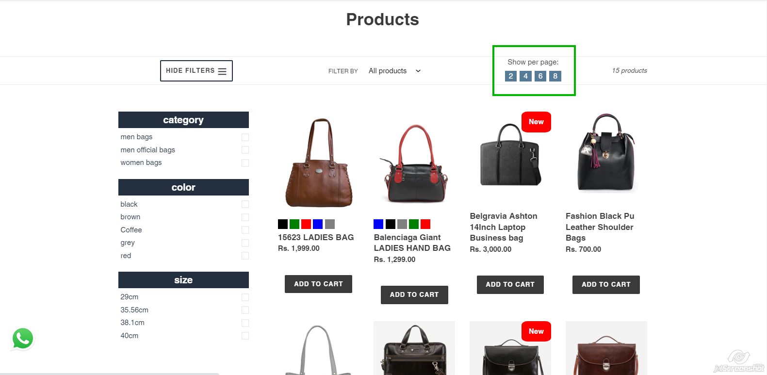 items show per page