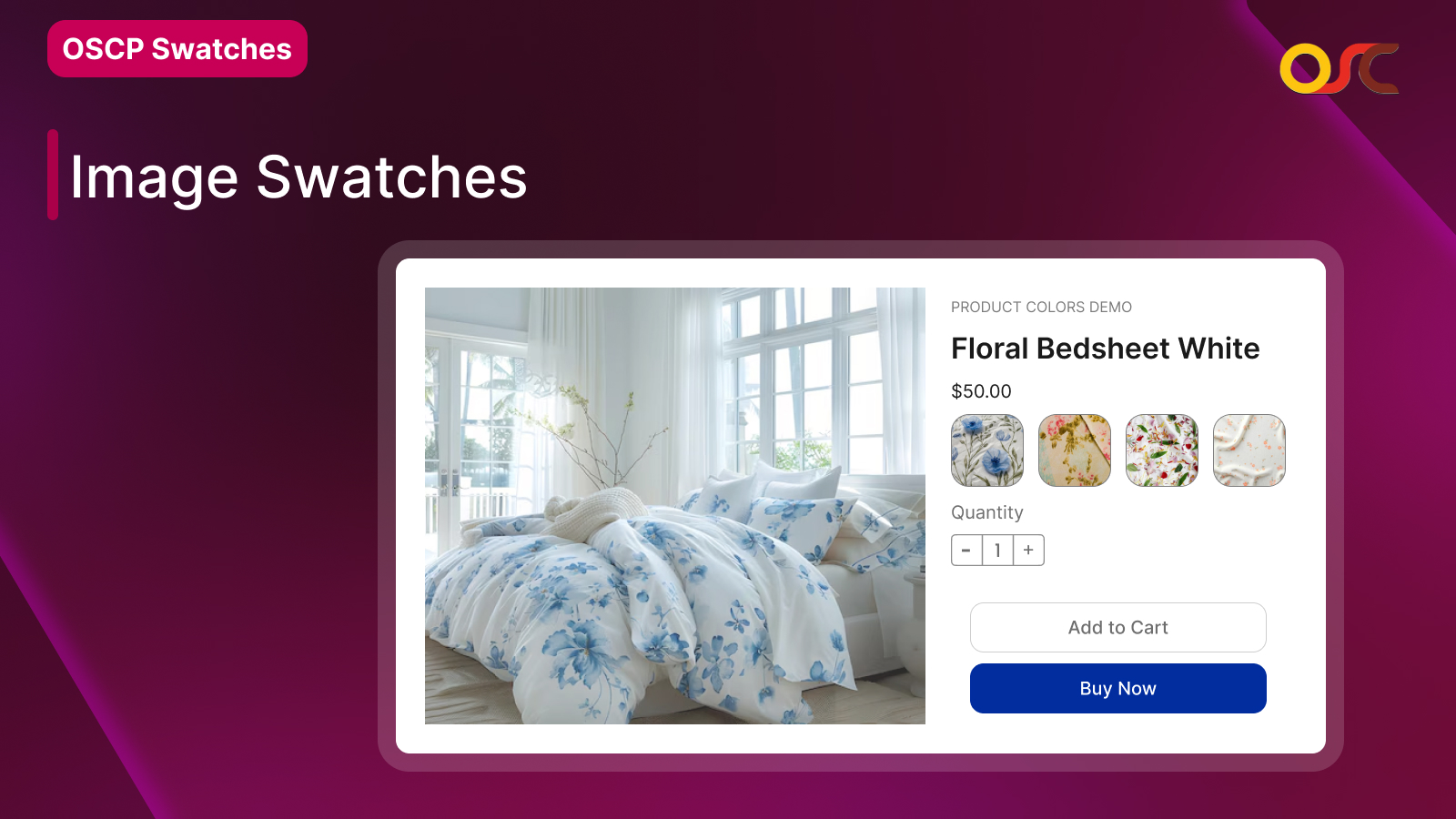 Swatches App for Shopify showing bedsheet image swatches