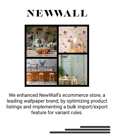 NewWall wallpaper ecommerce store banner with stylish wallpaper designs and product optimization features